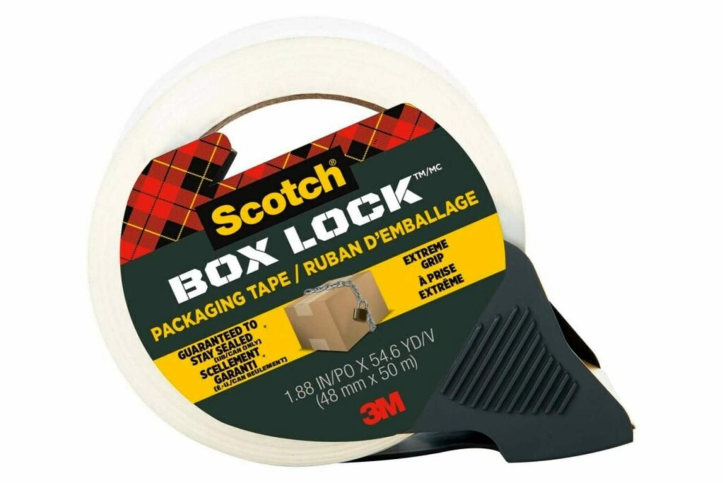 Scotch® Box Lock™ Packaging Tape for Shipping/Moving/Storage, Clear, 3-in Dispenser, 50-m Front_Flat