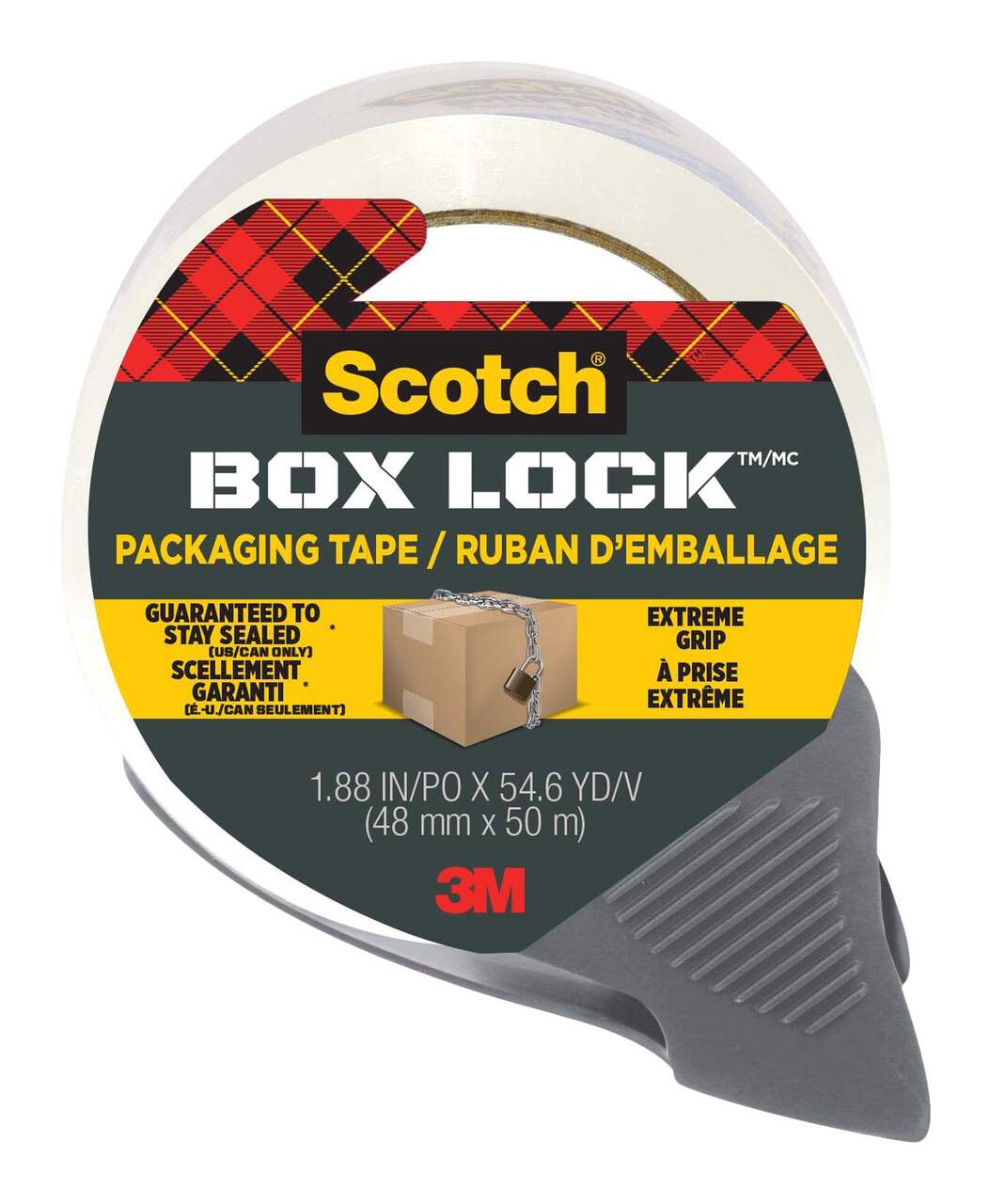 Ruban d'emballage Scotch Box Lock pour boîtes d'expédition, de déménagement  et d'entreposage, transparent, distributeur de 3 po, 50 m