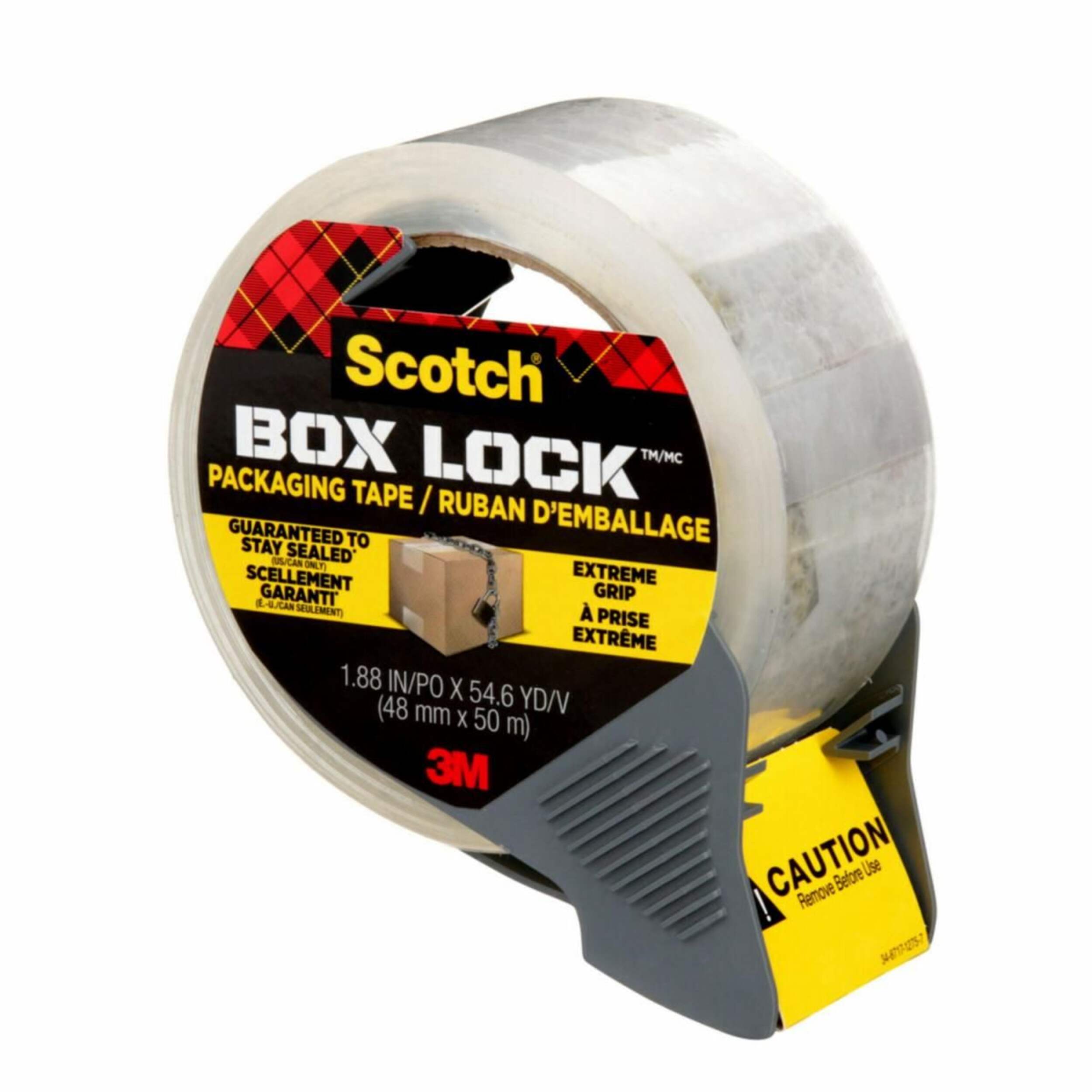Scotch® Box Lock™ Packaging Tape for Shipping/Moving/Storage, Clear, 3in Dispenser, 50m