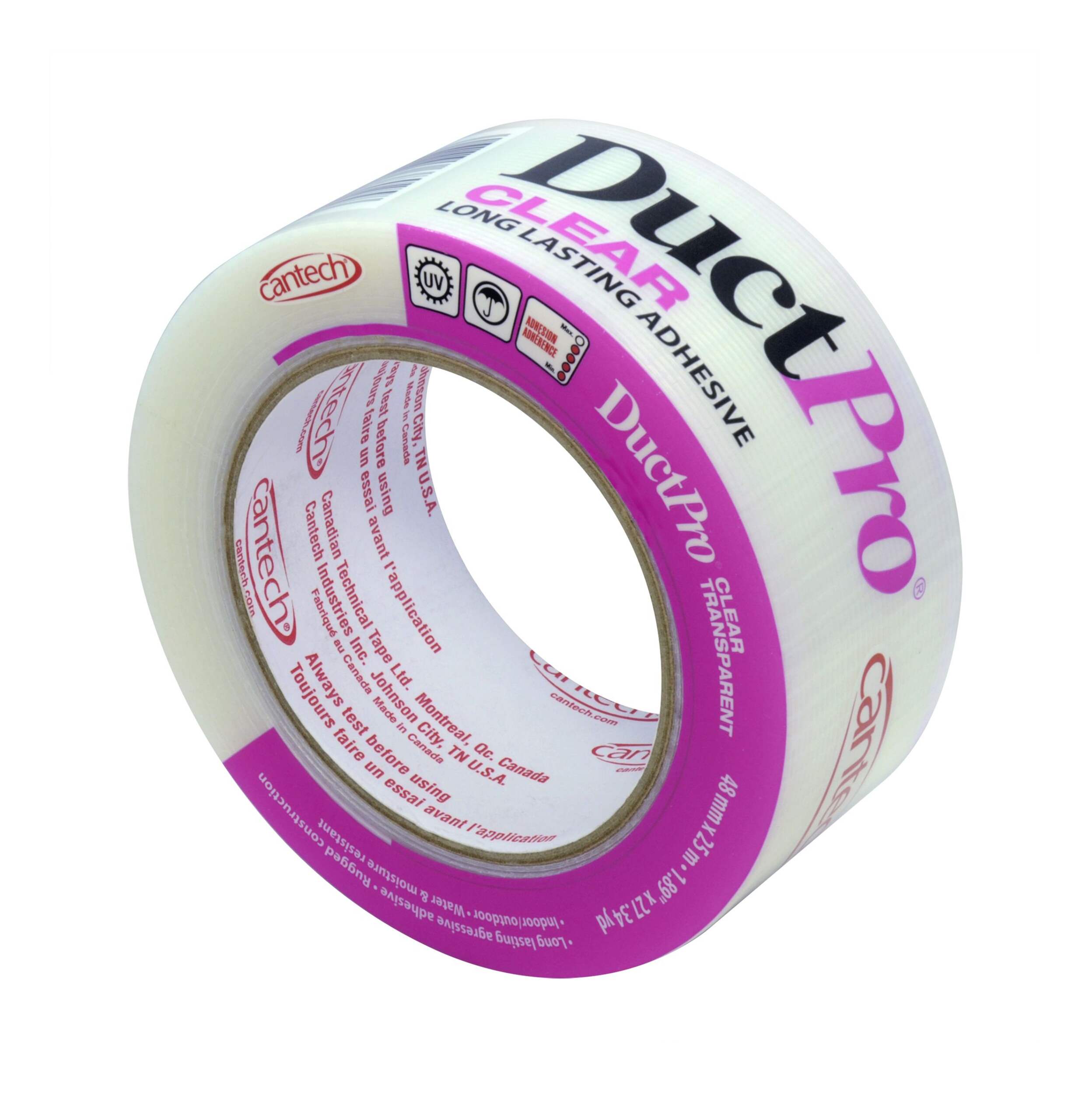 Cantech DuctPro Long Lasting Adhesive Duct Tape, UV/Weather-Resistant, Clear, 48-mm x 25-m Front_Angled_Right