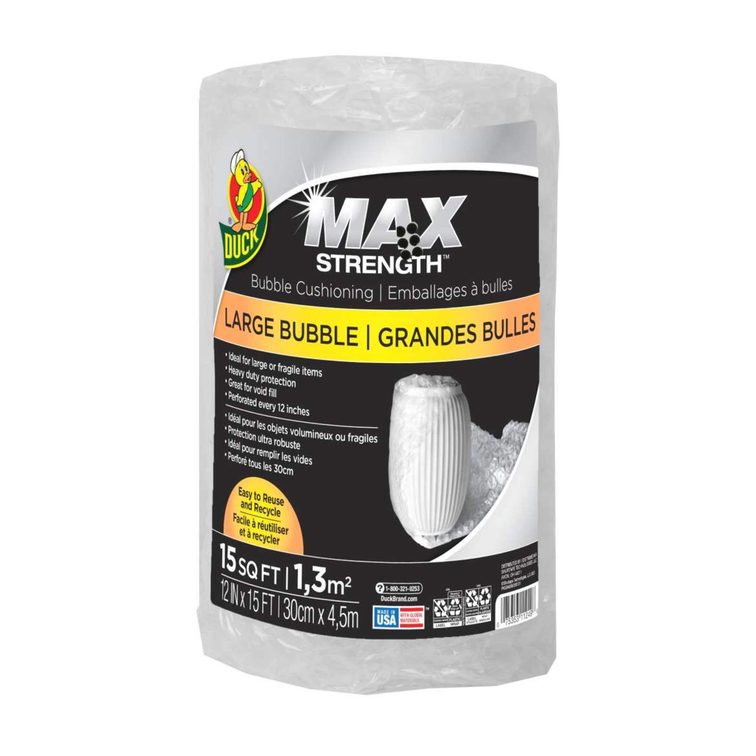 Duck Large Bubble Wrap Protective Packaging For Mailing, Moving, Storage, 12-in x 15-ft Front_Elevated