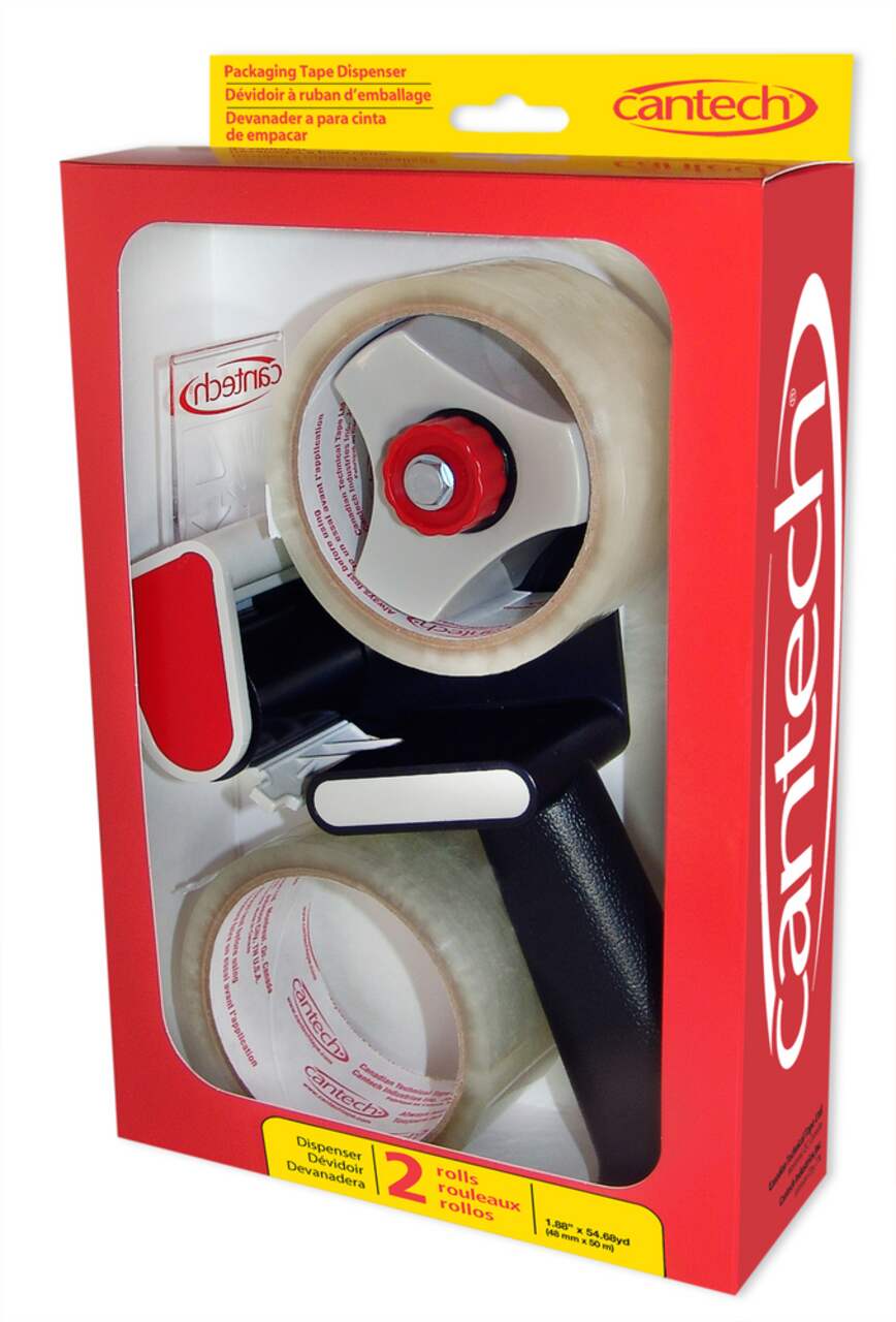 Cantech Hand-Held Packaging Tape Dispenser with 2 Rolls Clear Box