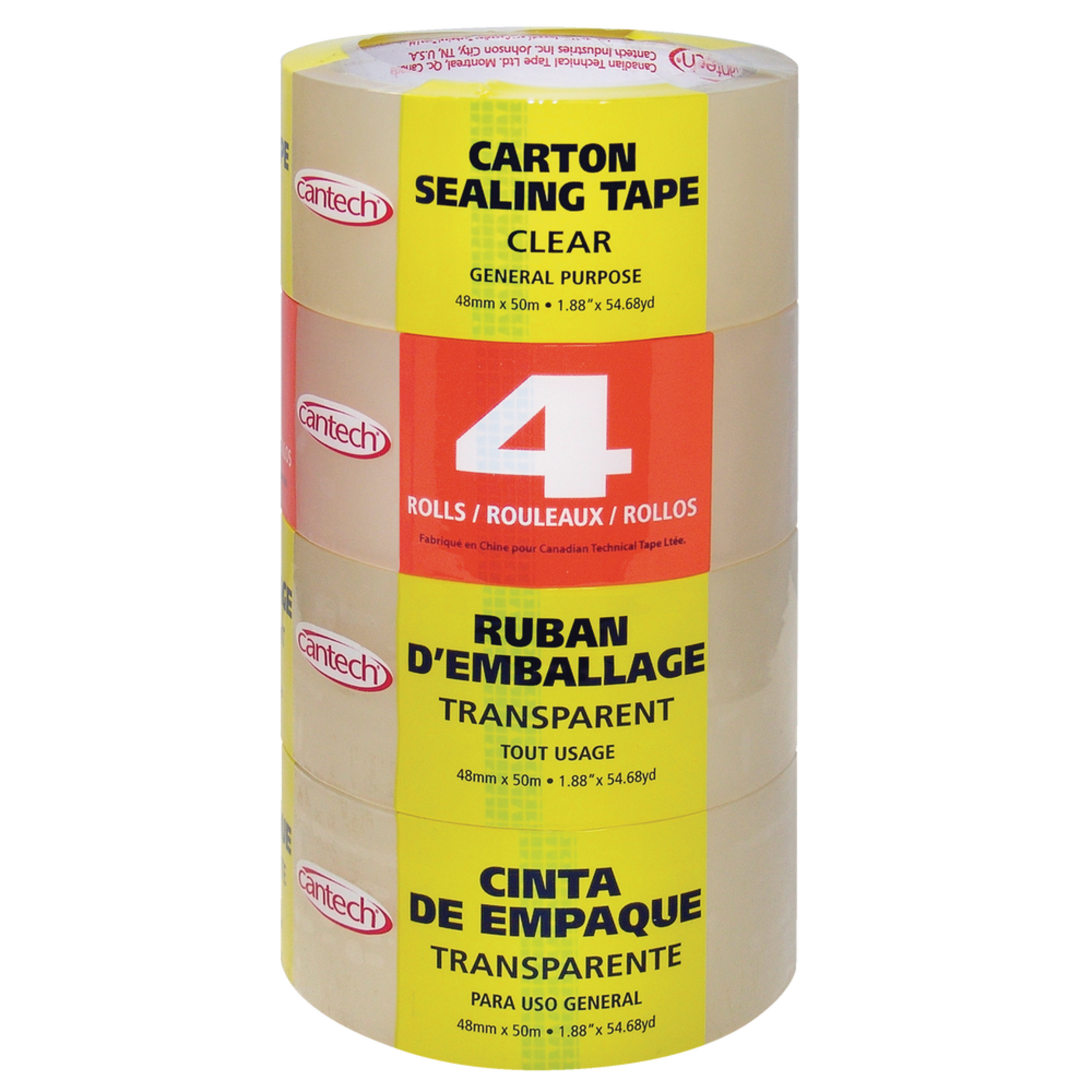 Ruban d'emballage pour sceller boîtes et cartons, pour déménagement/expédition, transparent, 48 mm x 50 m, paq. 4 Front_Elevated