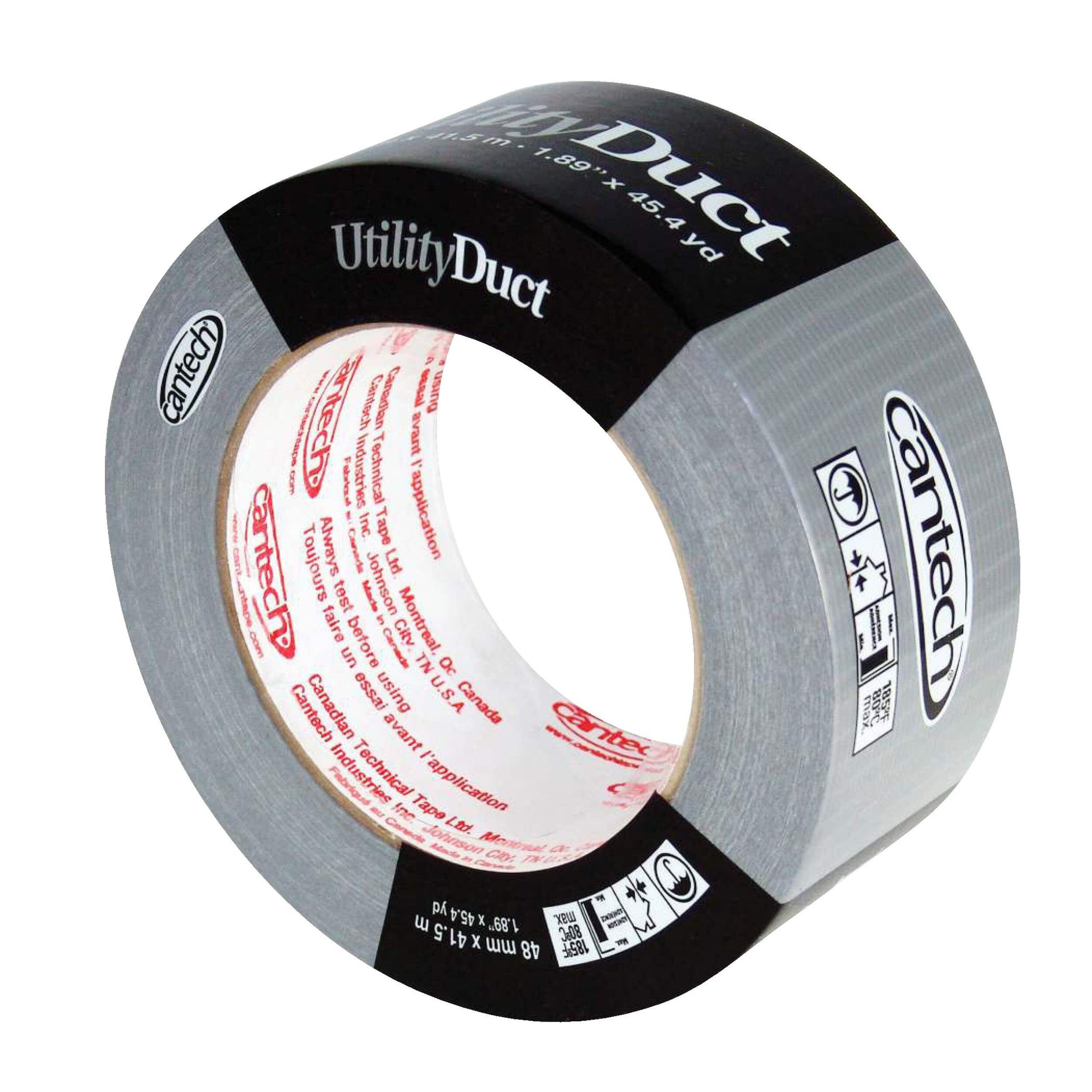 Cantech Multi-Purpose Utility Duct Tape High-Strength Adhesive, Silver, 48-mm x 41.5-m Front_Angled_Left