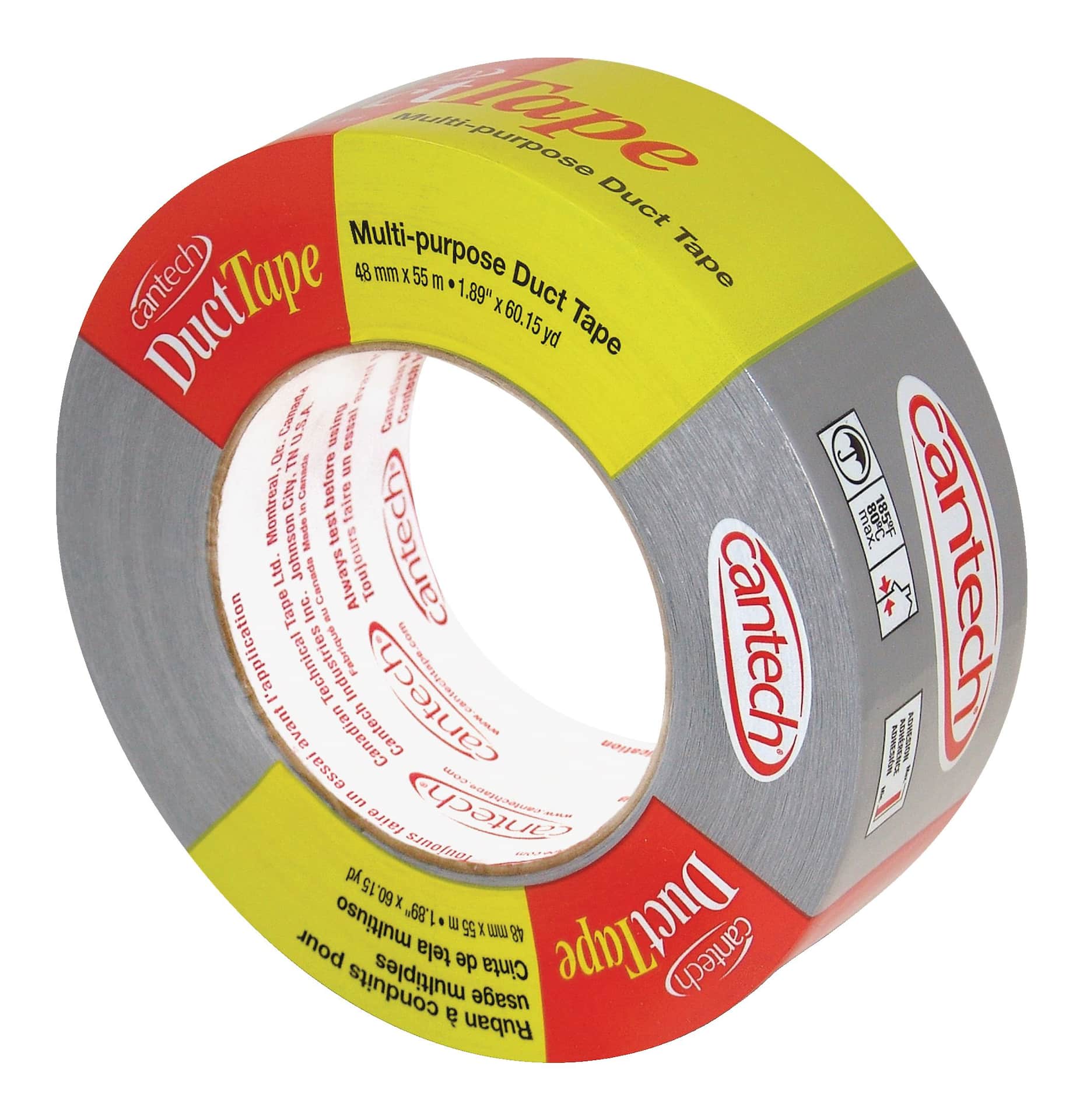 Cantech Multi-Purpose Duct Tape, Heavy Duty Utility Tape, Silver, 1.9-in x  55-m