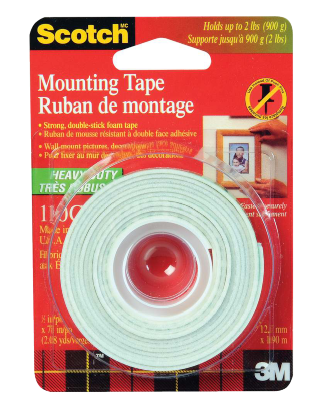3M Scotch Heavy Duty Double Sided Foam Mounting Tape, Holds Up To 2lbs