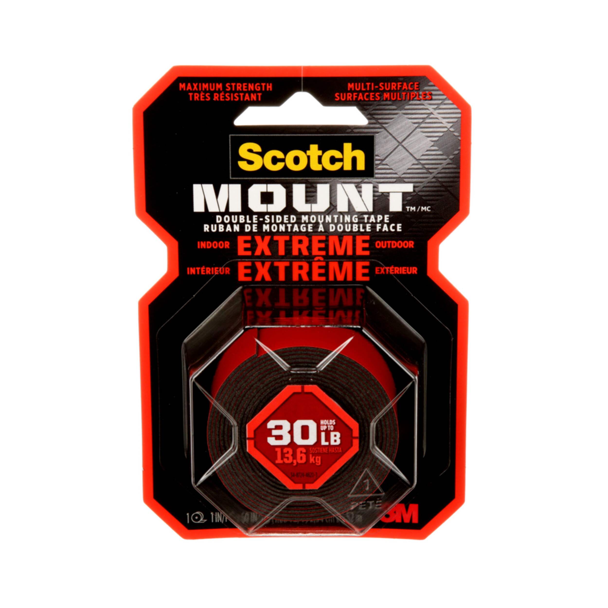 3M Scotch Extremely Strong Mounting Tape, Indoor/Outdoor, Holds Up To