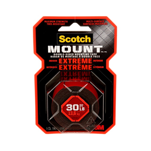 3M Scotch Extremely Strong Mounting Tape, Indoor/Outdoor, Holds Up To 30lbs, 1 x 60in