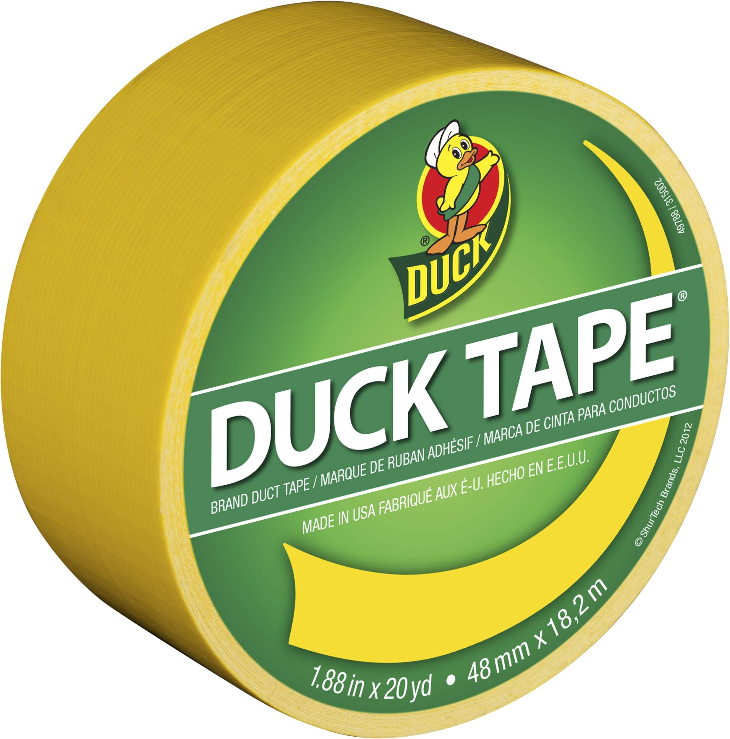 Duck Tape Multi-Purpose Utility Duct Tape, High-Strength Adhesive, Yellow, 1.88-in x 20-yd Front_Three_Fourths_Angled_Right