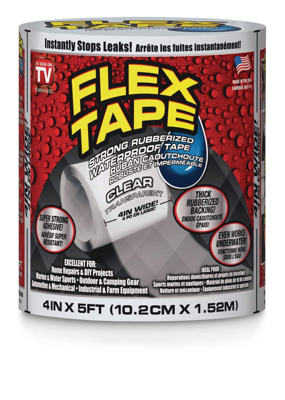 Ruban adhésif caoutchouté étanche Flex Tape, scelle et répare les fuites,  transparent, 4 po x 5 pi