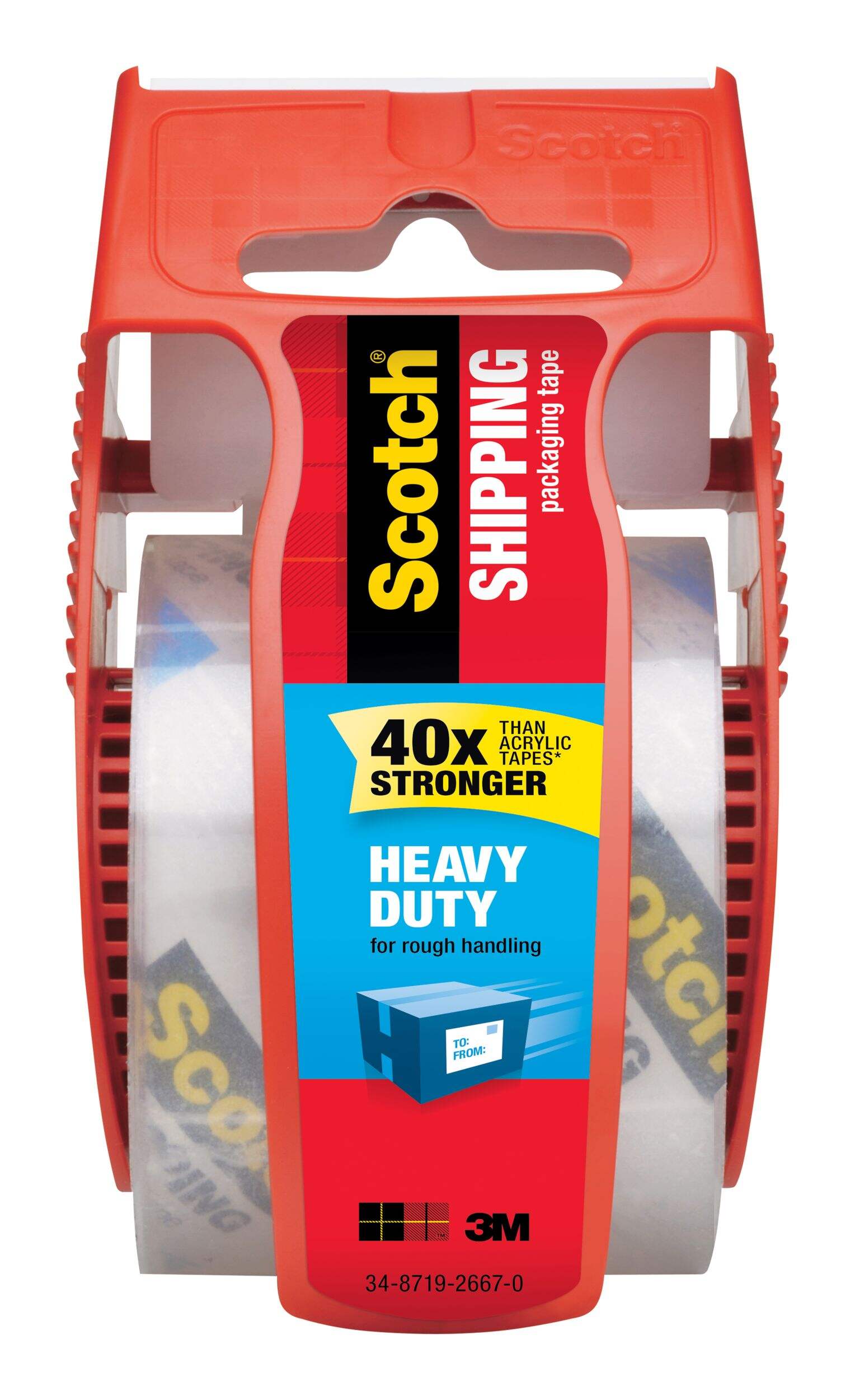 3M Scotch Heavy Duty Packaging Tape with Dispenser For Shipping/Moving/Storage, Clear, 48-mm x 20-m Front_Flat