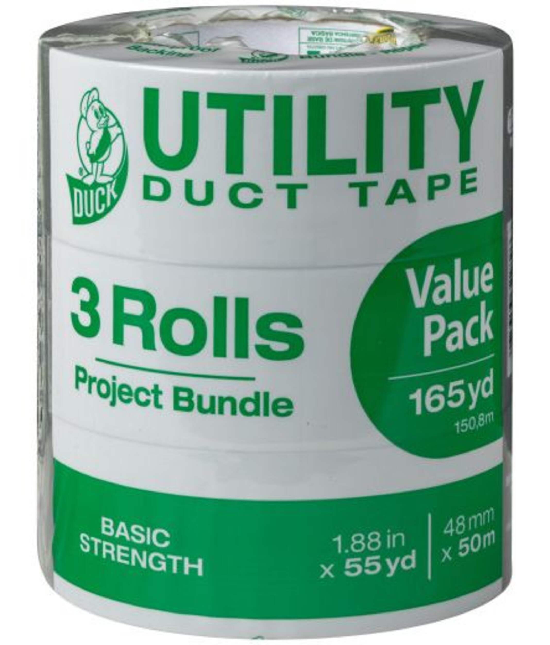Duck Tape Multi-Purpose Utility Duct Tape, Basic Strength, Grey, 1.88-in x 55-yd, 3-pk Front_Elevated