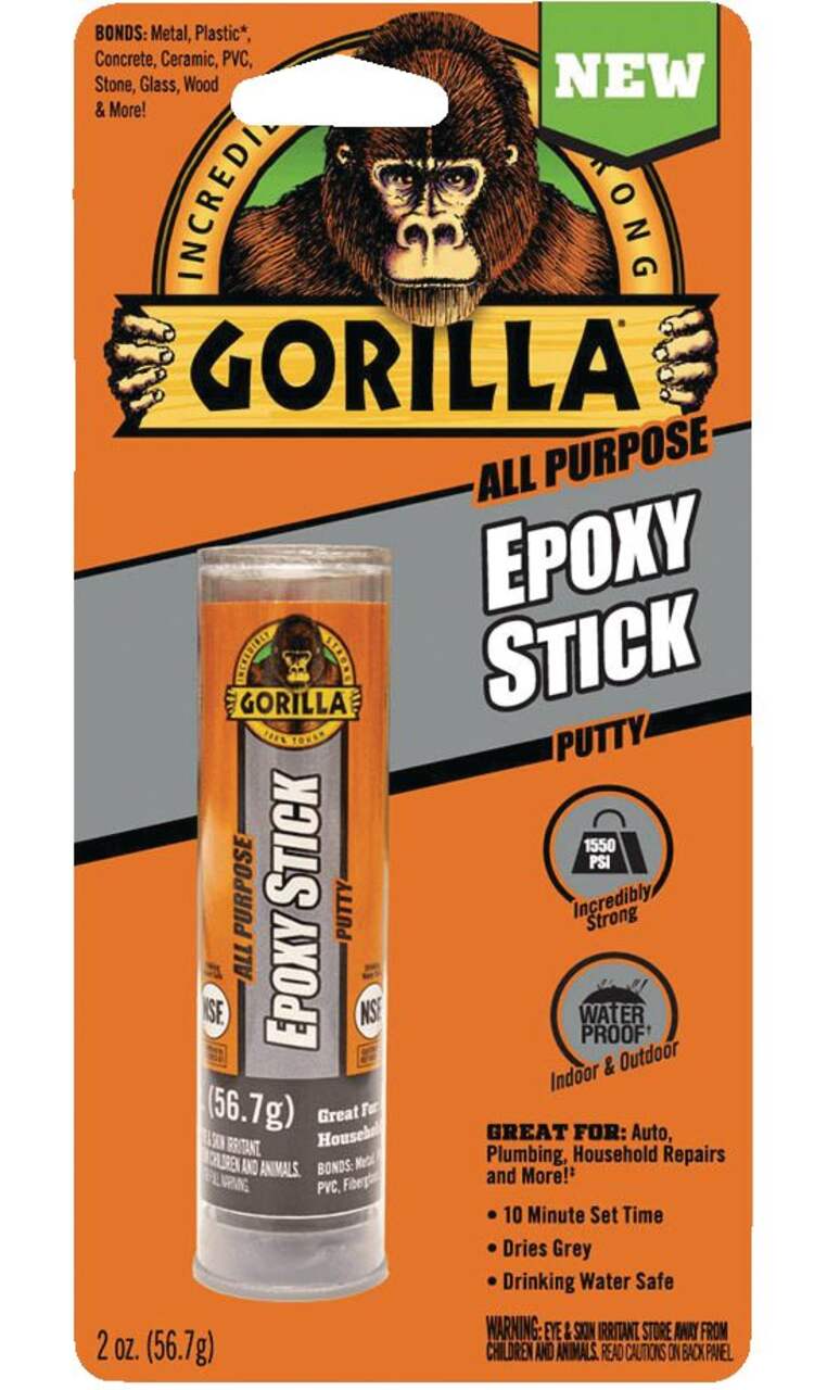 Gorilla All-Purpose Waterproof Indoor/Outdoor Epoxy Putty Stick  Adhesive/Sealant, Grey, 2-oz