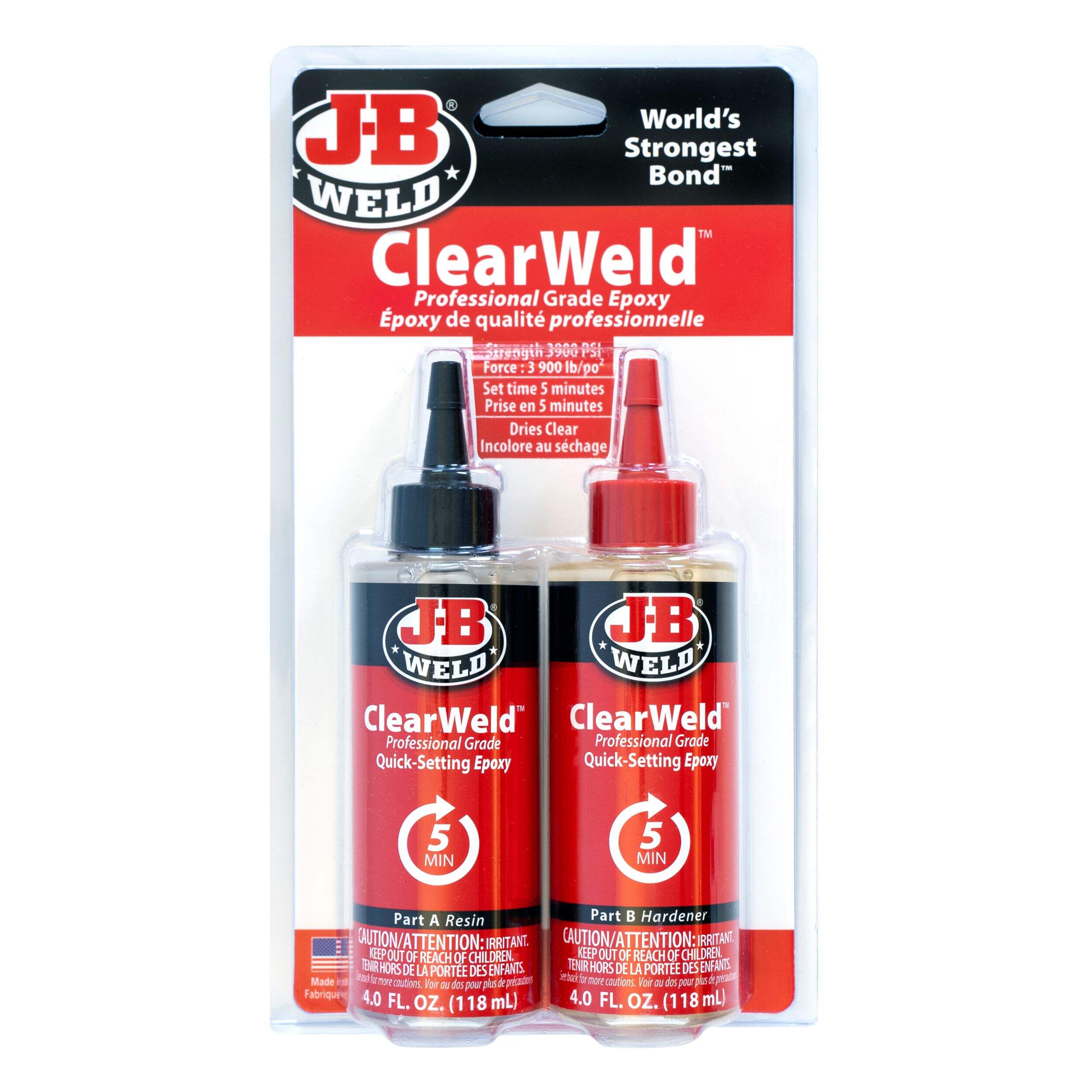 Adhésif époxyde à prise rapide J-B Weld ClearWeld de qualité professionnelle, 5 minutes, 118 mL, paq. 2 Front_Flat