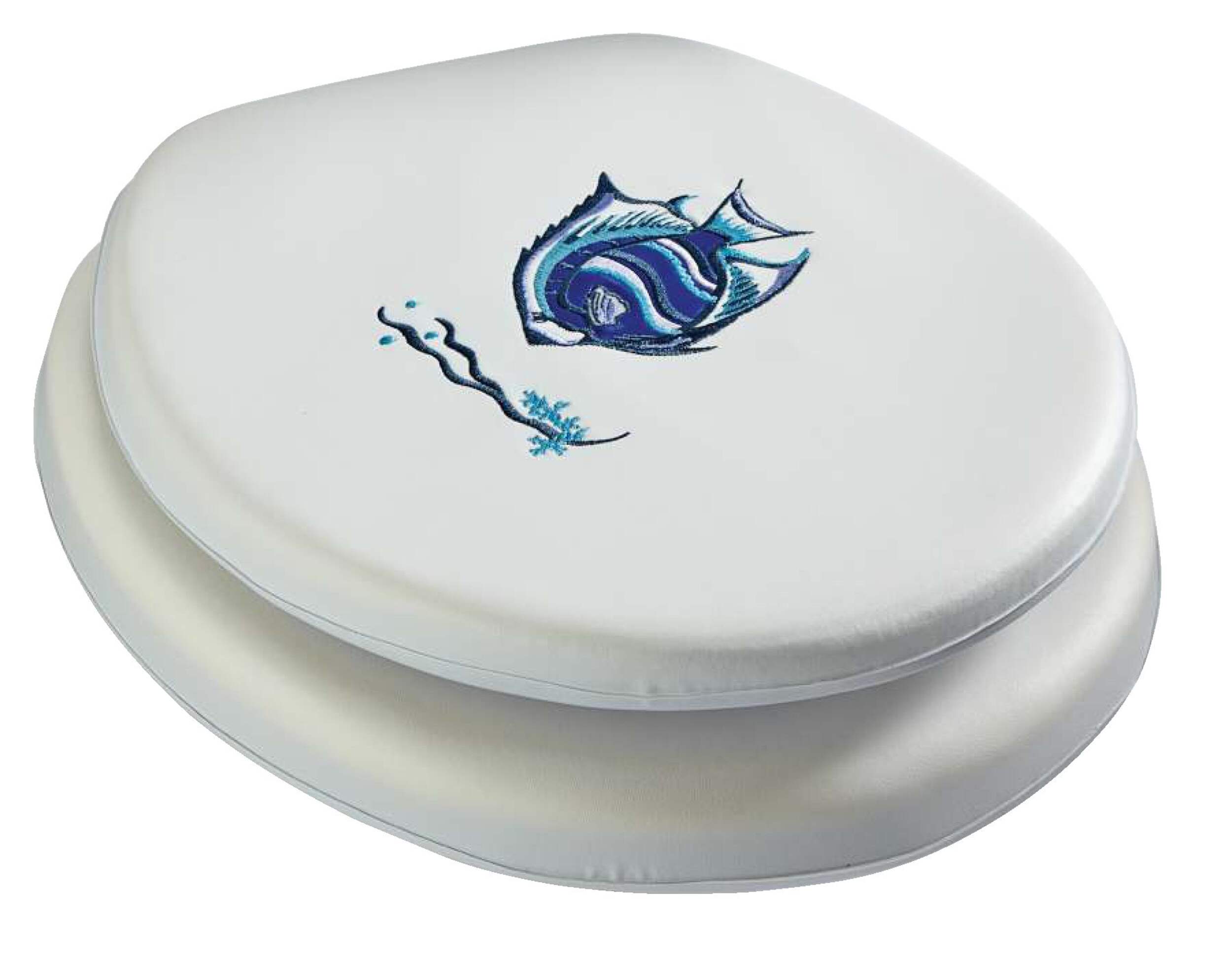 For Living Soft Fish Vinyl Toilet Seat with Plastic Hinges, White Overhead_Plunge