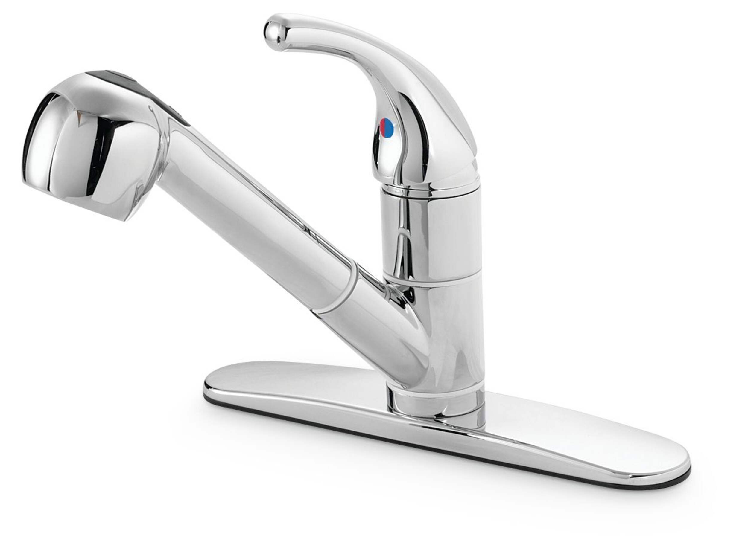 Danze Plymouth Single Handle Pull Out Kitchen Faucet, Chrome Front_Three_Fourths_Angled_Left