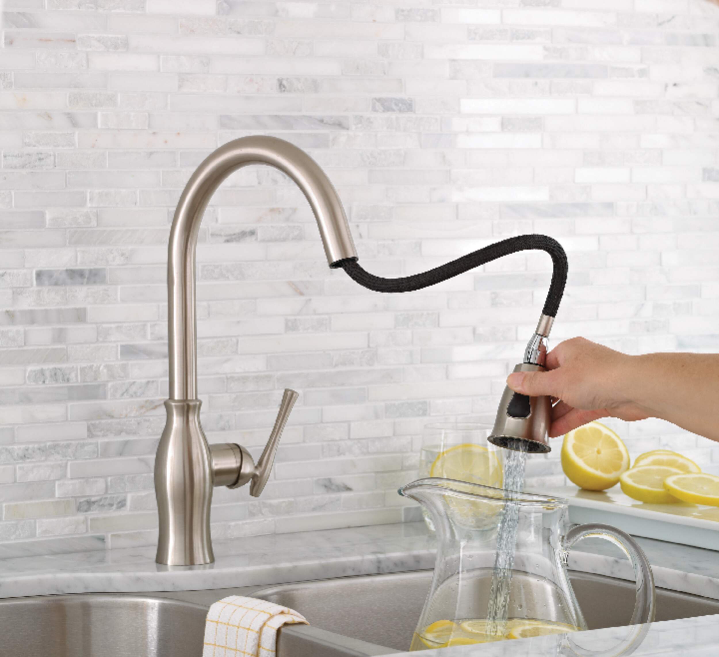 Danze Lisa Single Handle High Arc Pull Down Kitchen Faucet, Brushed