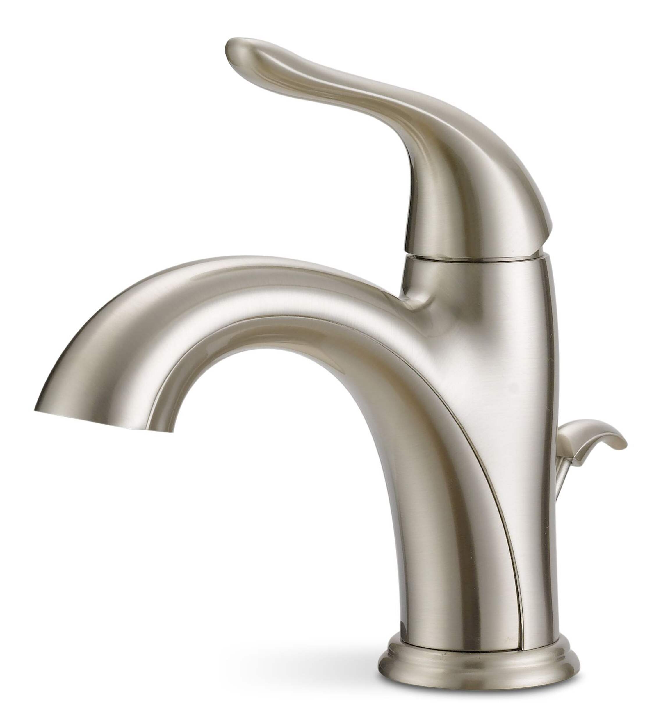 Robinet de lavabo de salle de bains central Danze Mystic à poignée simple et à tirette de vidage, trou unique, 4&nbsp;po, nickel brossé Front_Three_Fourths_Angled_Left