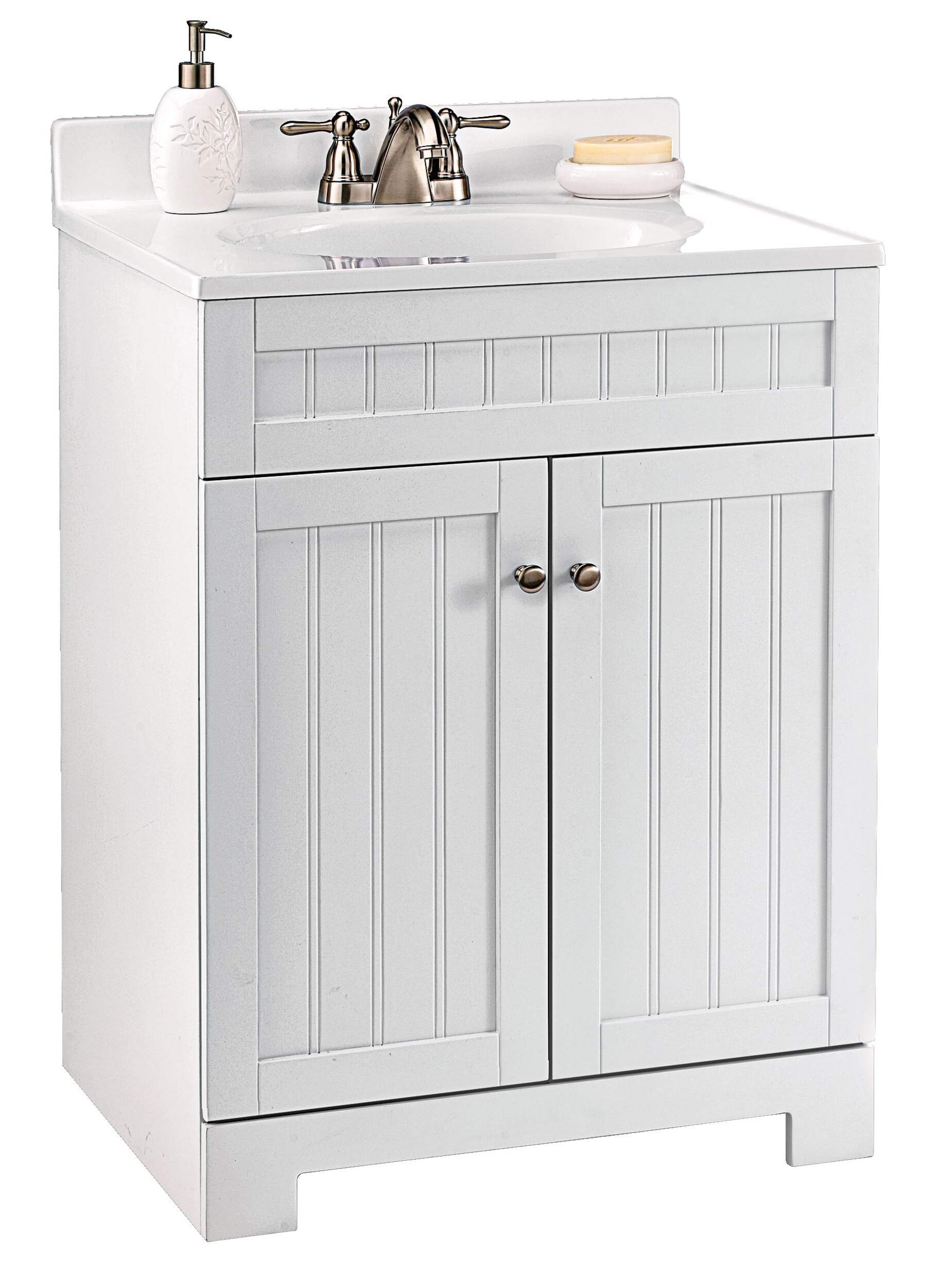 For Living Brookfield Double Door Single Sink Resin Top Bathroom Vanity, White, 25x19x35-in Front_Angled_Right