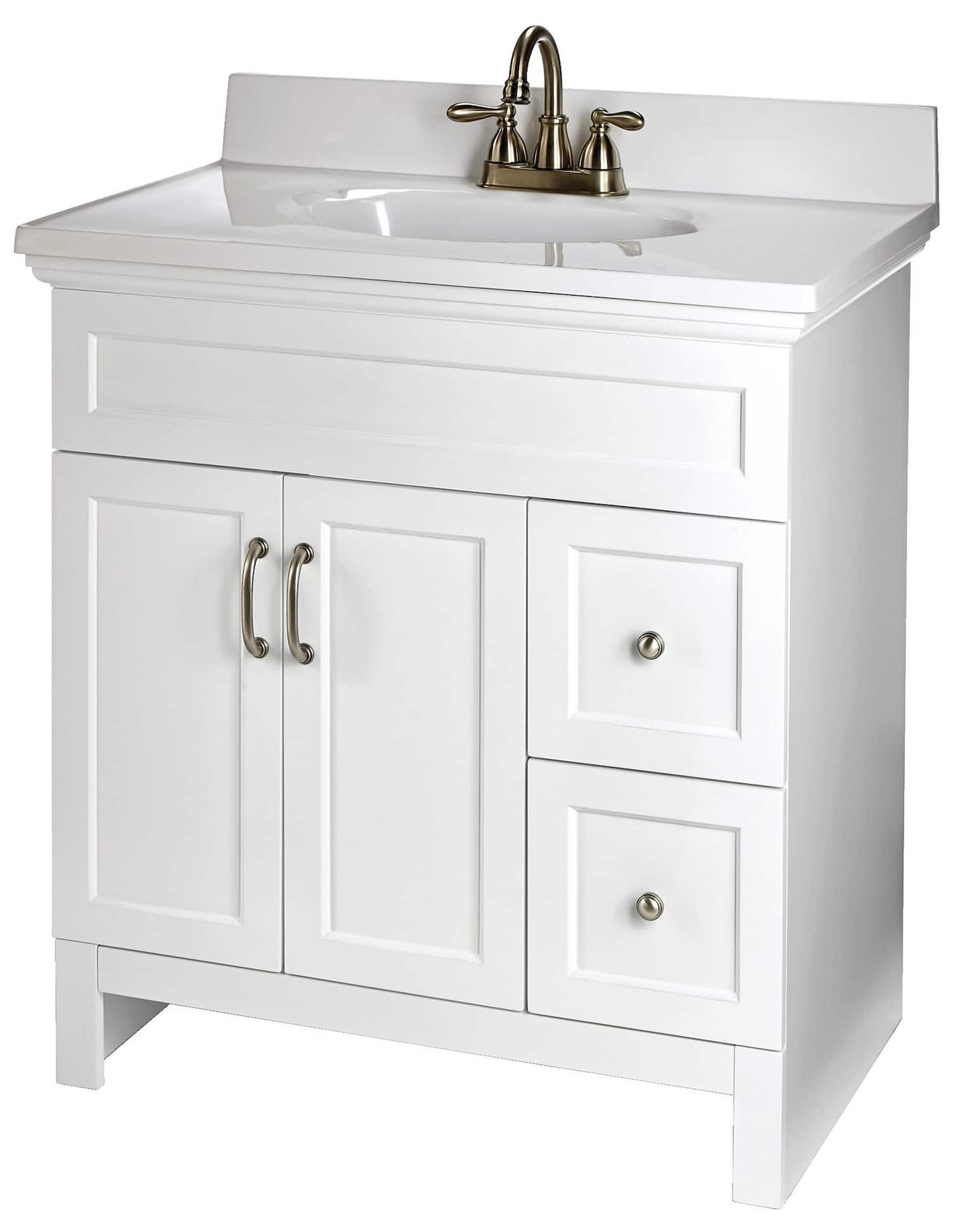 For Living Beacon Hill Double Door Single Sink Resin Top Bathroom Vanity White 31x19x37 in Canadian Tire