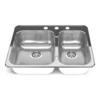 Kindred Reginox Drop In Double Bowl 3-Hole Kitchen Sink, 27.25-in. x 20.56-in, Stainless Steel