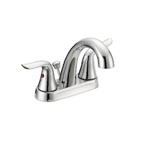 Robinet de lavabo de salle de bain central Danze Plymouth à double poignée et à tirette de vidage, 4 po, chrome Front_Angled_Right