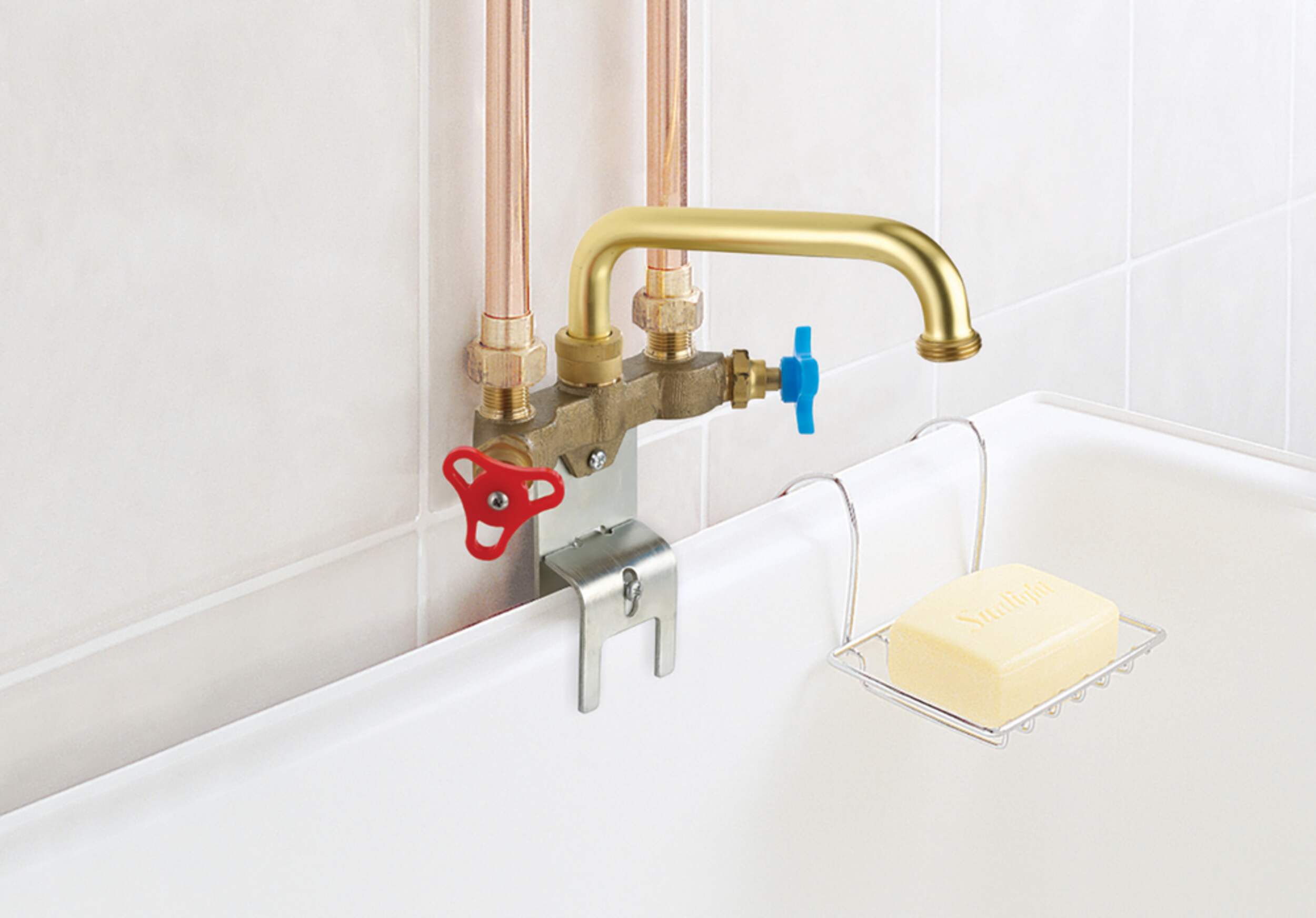 Peerless® Double Handle Wall Mount Laundry Faucet, Rough Brass Front_Angled_Right