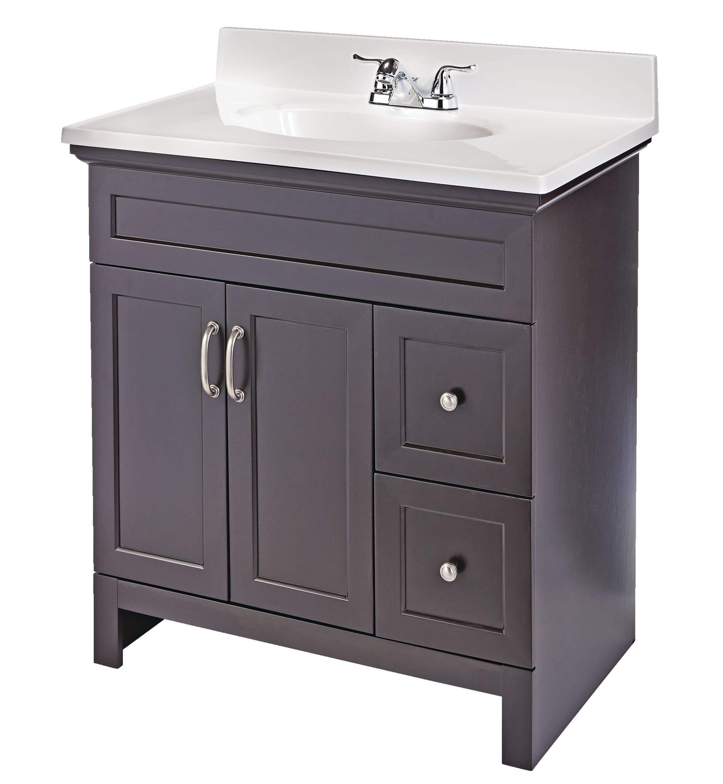 Meuble-lavabo simple For Living Beacon Hill à 2&nbsp;portes, dessus en résine, 31 x 19 x 37&nbsp;po, espresso Front_Three_Fourths_Angled_Left