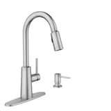 Moen Nori Single Handle Pulldown Kitchen Faucet with Soap Dispenser, Spot Resist™ Stainless Front_Three_Fourths_Angled_Right