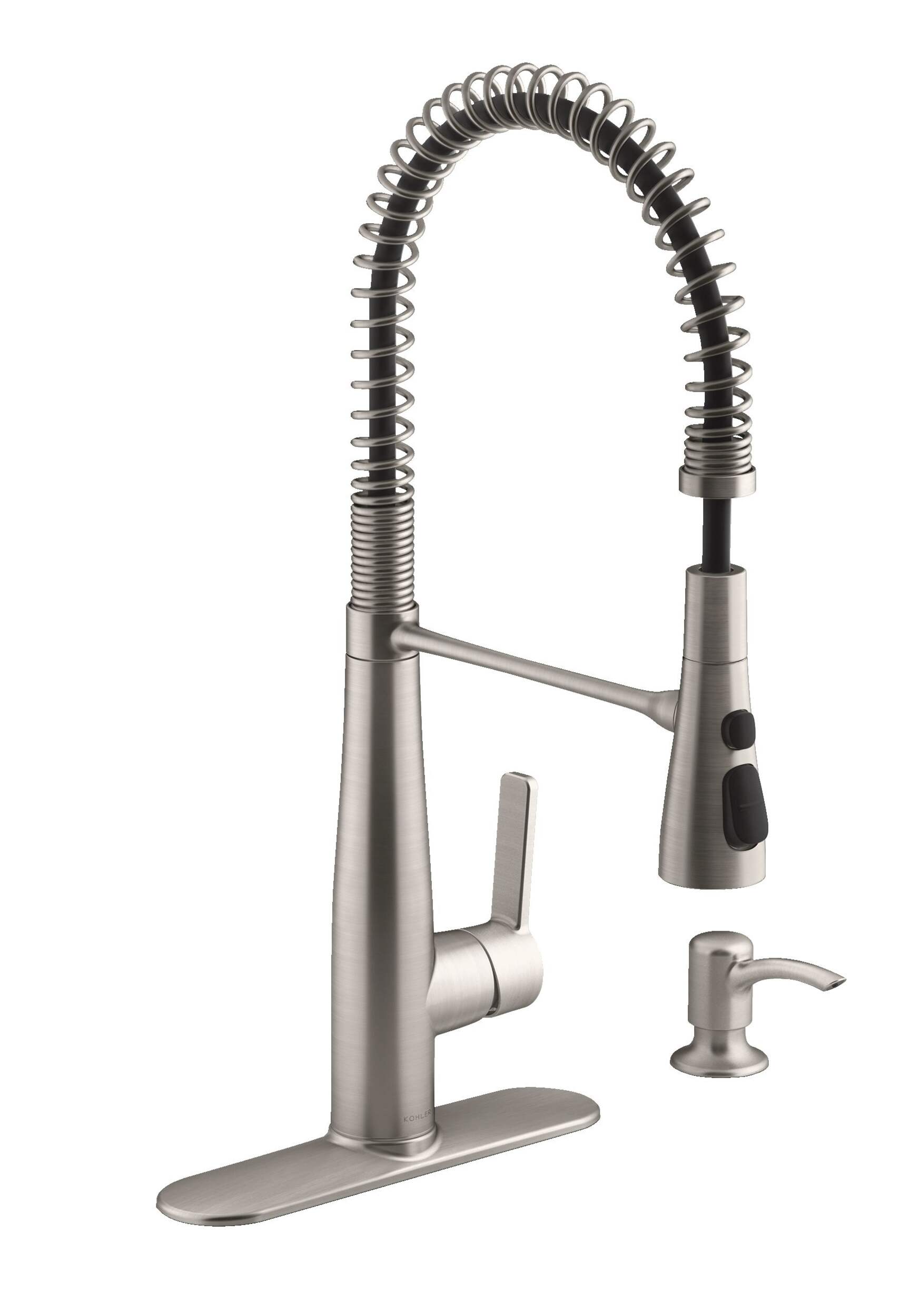 Kohler Simplice Single Handle Semi-Professional Kitchen Faucet, Stainless Steel Front_Three_Fourths_Angled_Right