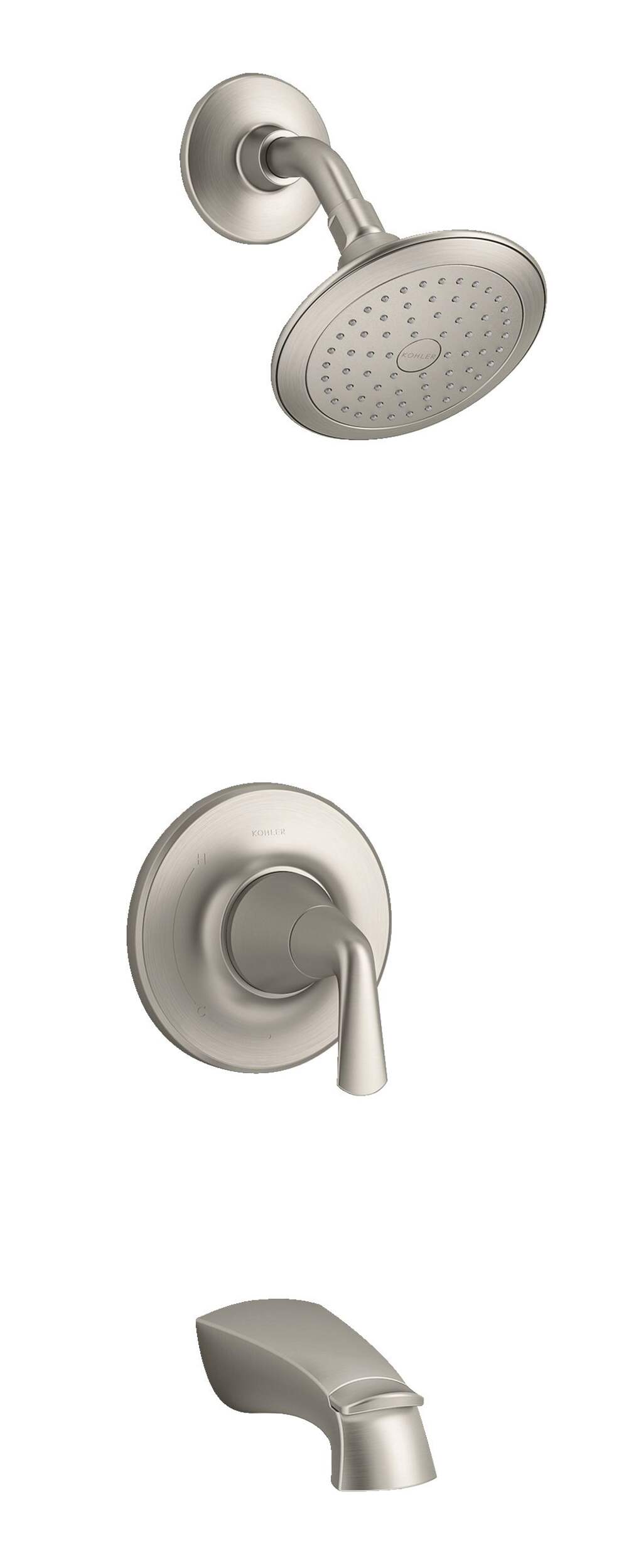 Pomme de douche Kohler Elmbrook, à poignée simple et 3&nbsp;pulvérisateurs, pour baignoire et douche, nickel brossé Front_Angled_Right