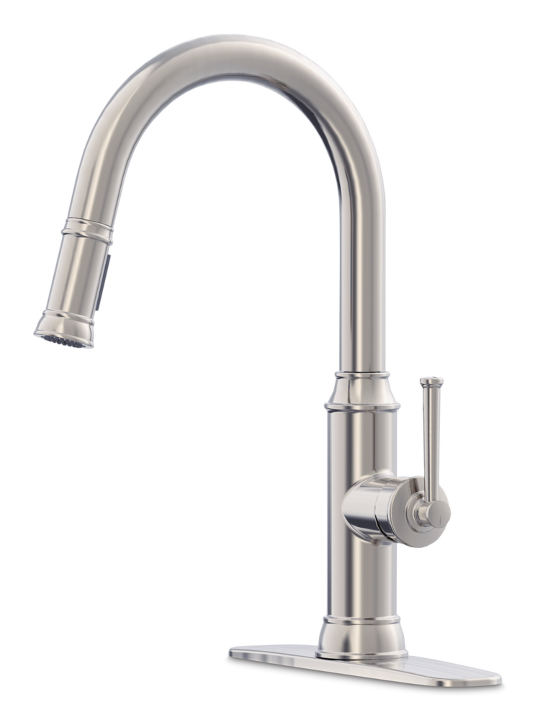 Robinet d'évier à bec rétractable Danze Cavell, à poignée simple, acier inoxydable Front_Three_Fourths_Angled_Left