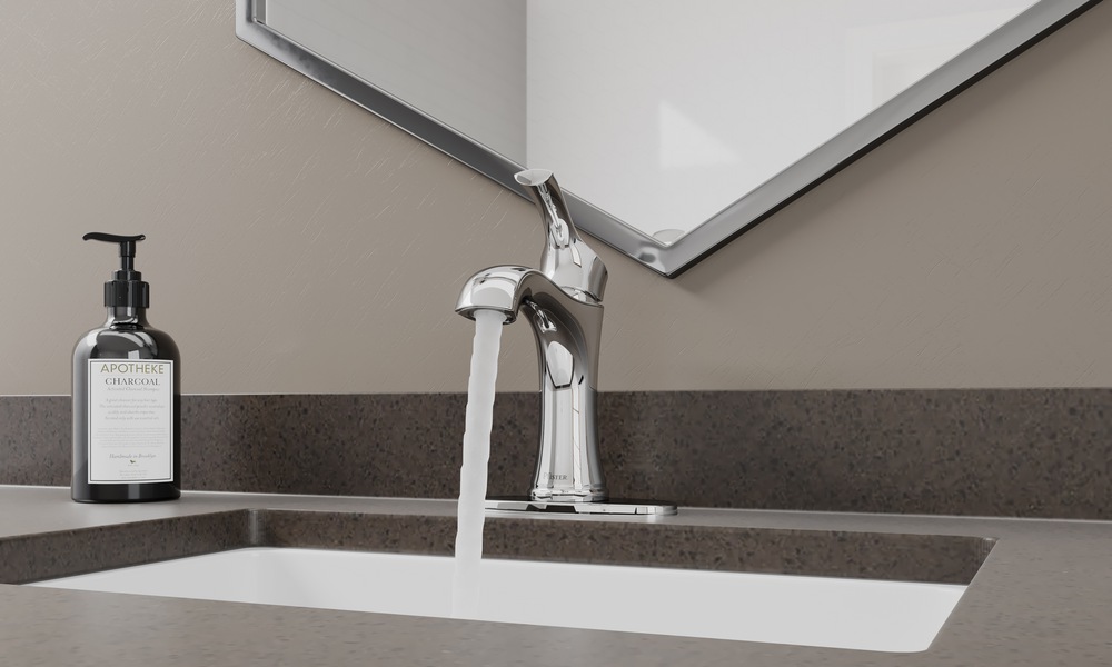 Pfister Auden Single Handle High Arc Bathroom Sink Faucet, Push & Seal