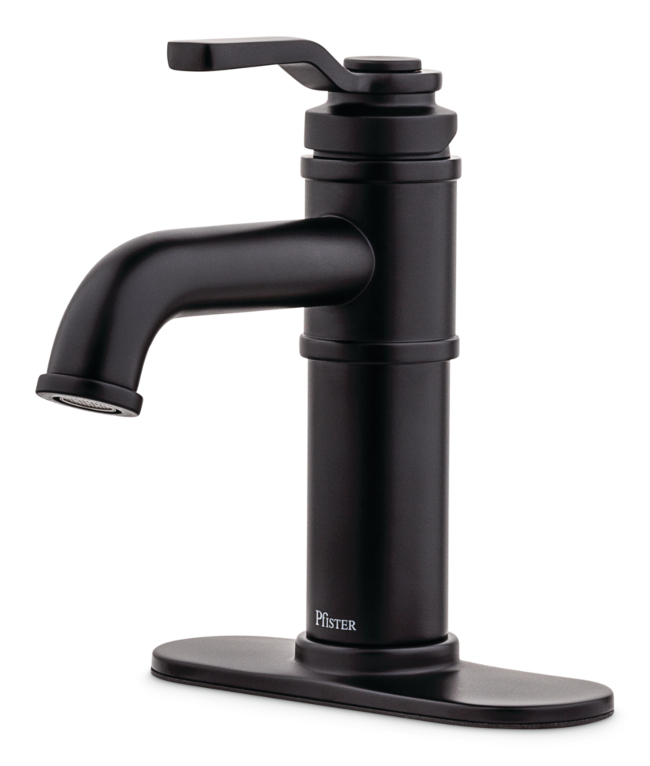 Pfister Breckenridge Single Handle High Arc Bathroom Sink Faucet, Push & Seal™ Drain, WaterSense® Certified, Black Front_Three_Fourths_Angled_Left