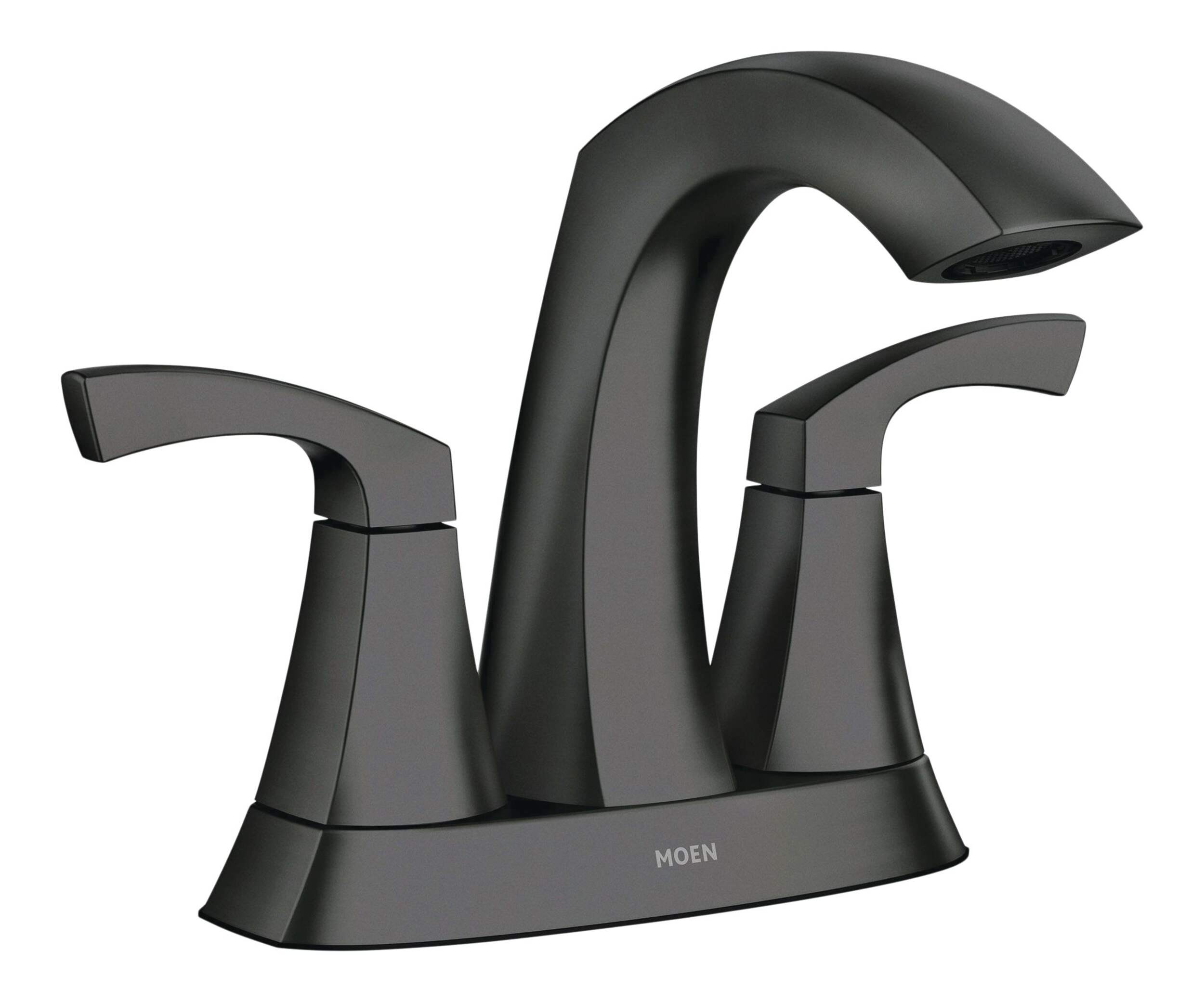 Moen Lindor Double Handle Bathroom Faucet, Meets EPA WaterSense® Criteria, Matte Black Front_Three_Fourths_Angled_Right