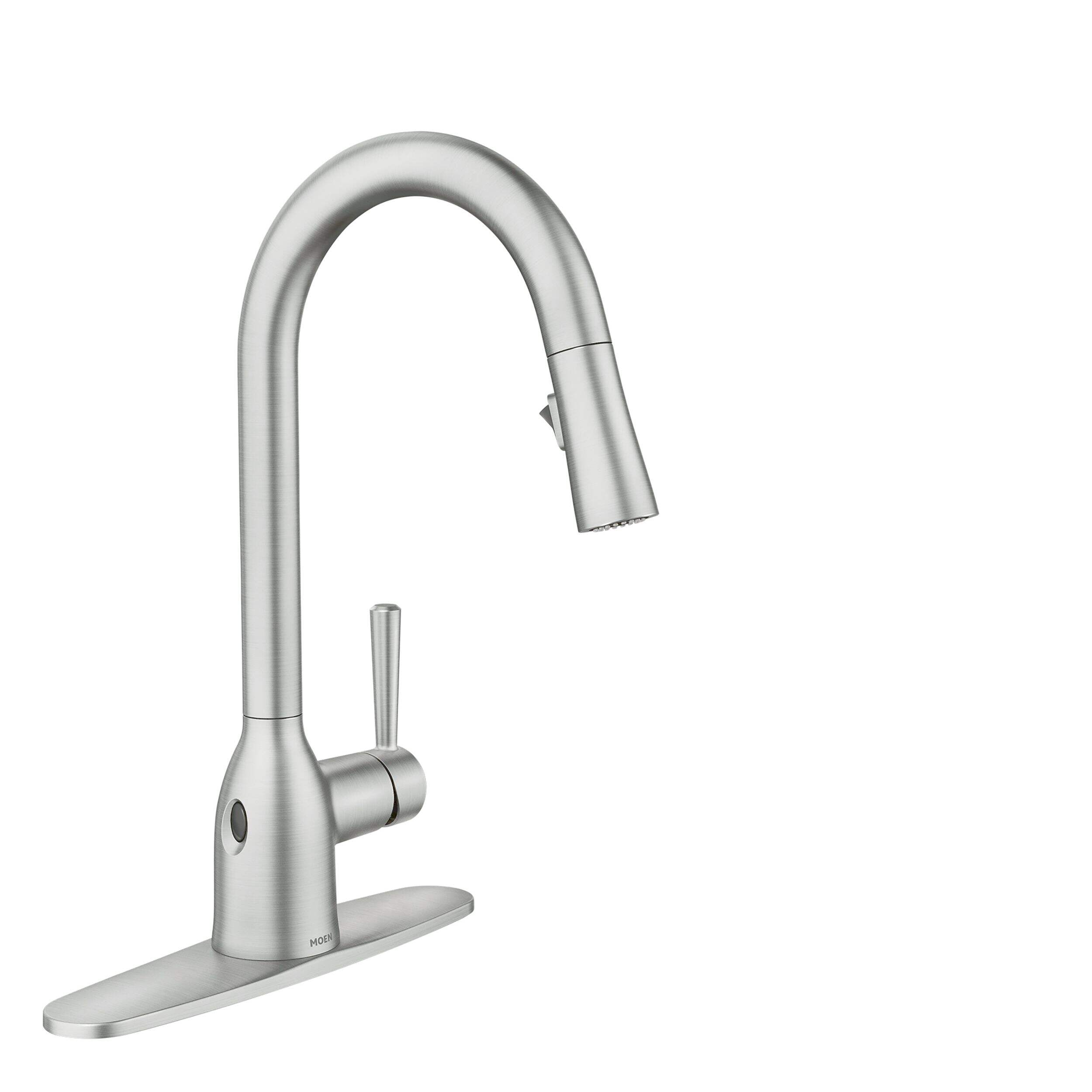 Moen Adler Single Handle Kitchen Faucet w/ Motionsense, Spot Resist™ Stainless Front_Three_Fourths_Angled_Right