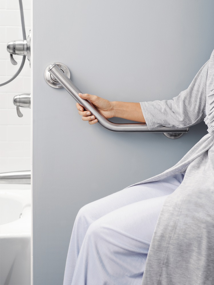 Moen® Home Care Angled Safety Bathroom Grab Bar with Grip Pad, Brushed