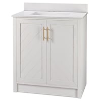 CANVAS Brooks Double Door Single Sink Stone Top Bathroom Vanity, White, 30-in Front_Angled_Left