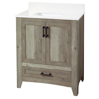 CANVAS Wellington Double Door Single Sink Stone Top Bathroom Vanity, Weathered Oak, 30-in Front_Three_Fourths_Angled_Left