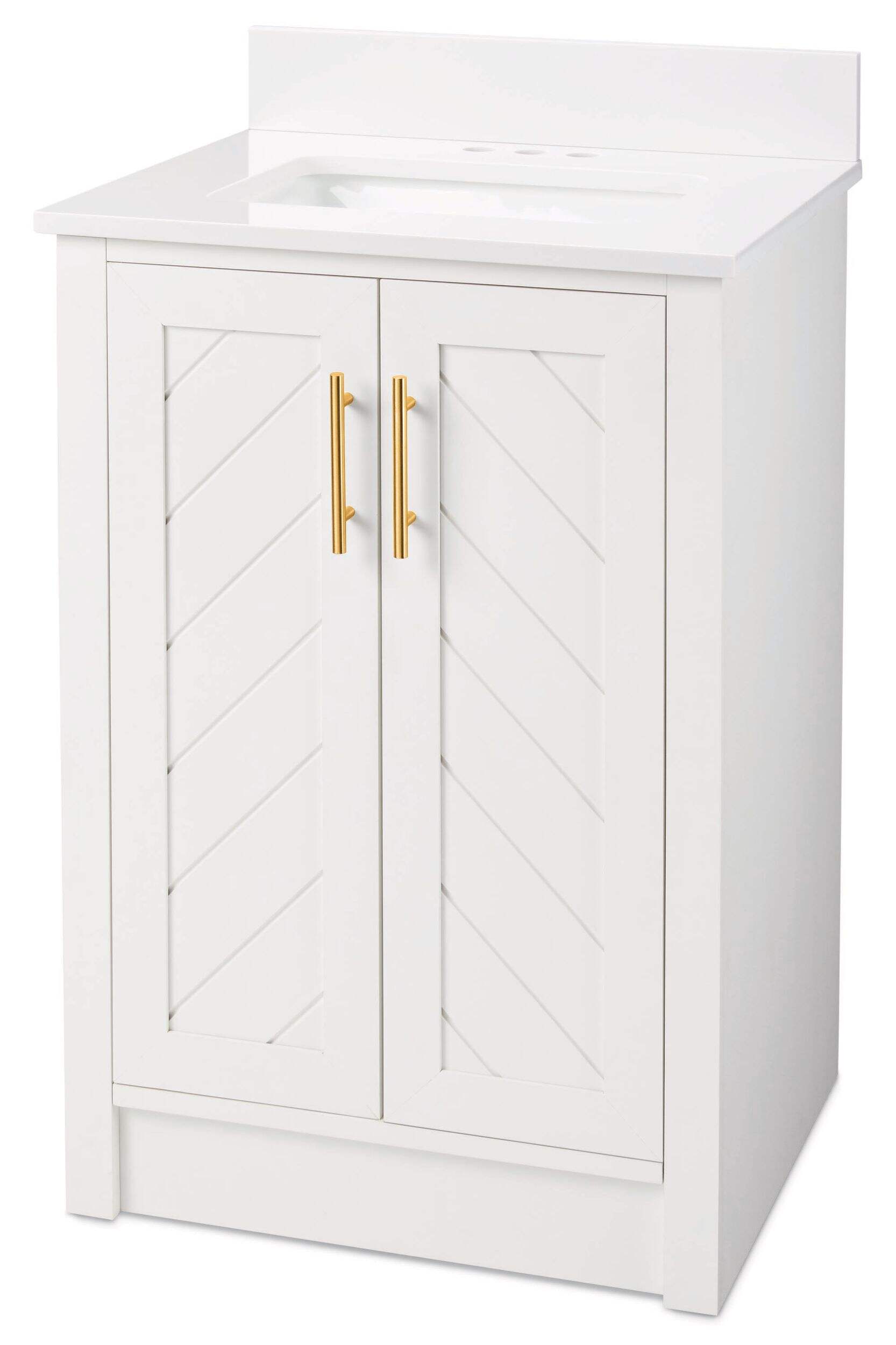 CANVAS Brooks Double Door Single Sink Stone Top Bathroom Vanity, White, 24-in Front_Angled_Left