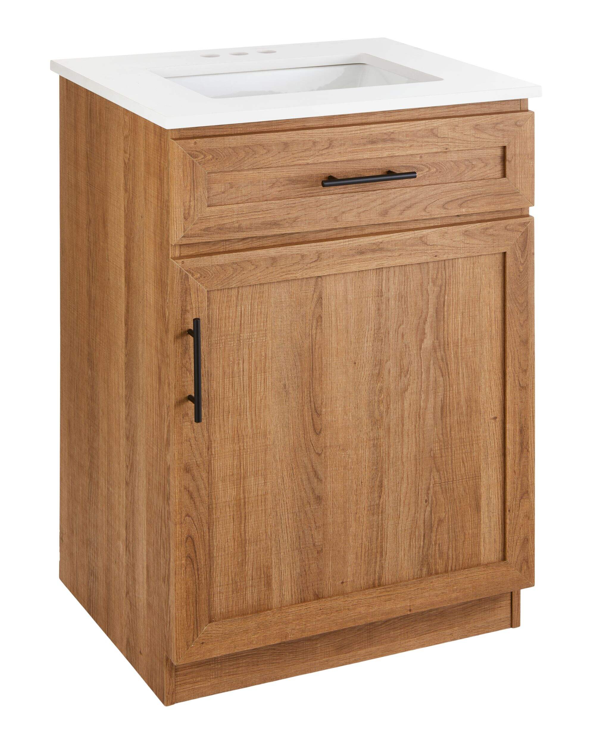 CANVAS Danville Single Door Single Sink Stone Top Bathroom Vanity, Honey Oak, 24-in Front_Three_Fourths_Angled_Right
