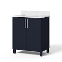CANVAS Bayfield Double Door Single Sink Stone Top Bathroom Vanity, Navy, 30-in Front_Angled_Left