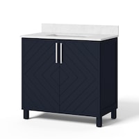 CANVAS Bayfield Double Door Single Sink Stone Top Bathroom Vanity, Navy, 36-in Front_Angled_Left