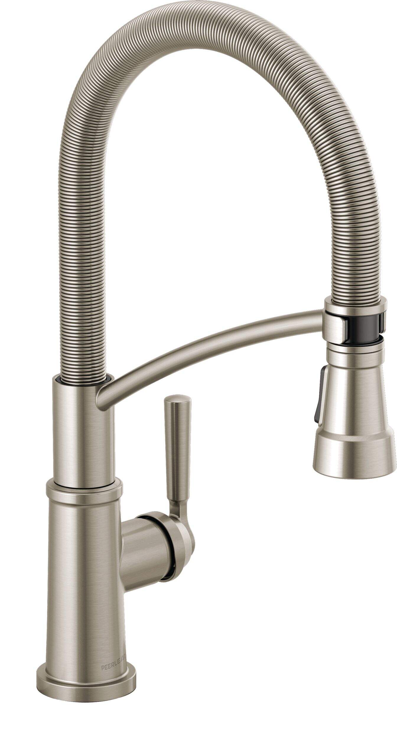 Peerless® Westchester Single Handle High Arc Commercial Pull Down Kitchen Faucet, Stainless Steel Front_Three_Fourths_Angled_Right