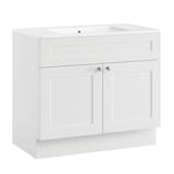 CANVAS Milford Double Door Single Sink Marble Top Bathroom Vanity, White, 36-in Front_Angled_Right