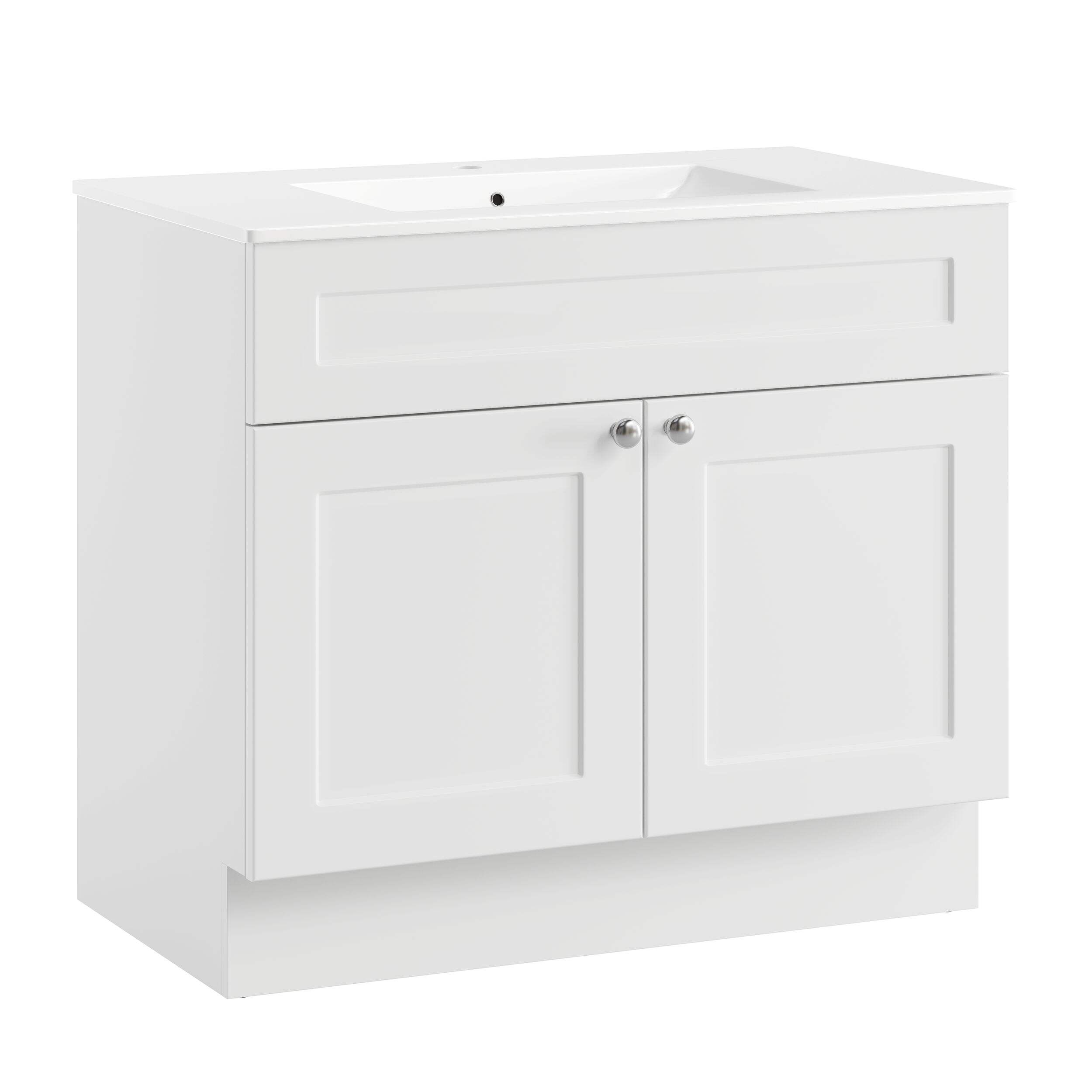 CANVAS Milford Double Door Single Sink Marble Top Bathroom Vanity, White, 36-in Front_Angled_Right