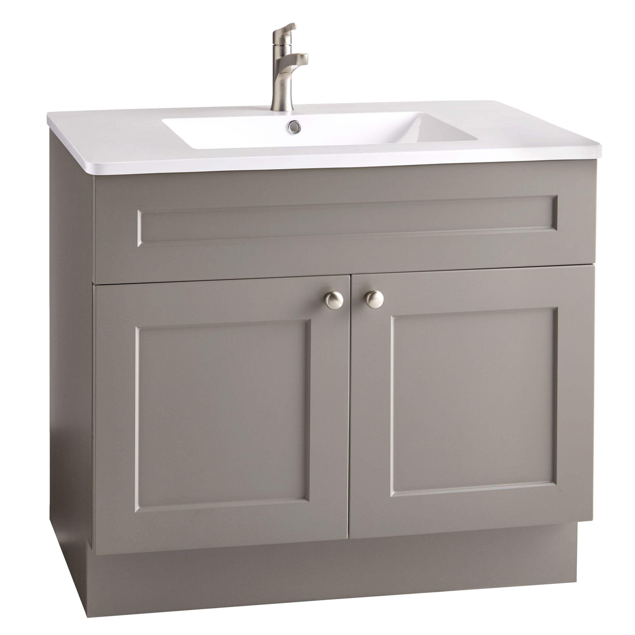 CANVAS Milford Double Door Single Sink Marble Top Bathroom Vanity, Grey, 36-in Front_Three_Fourths_Angled_Right