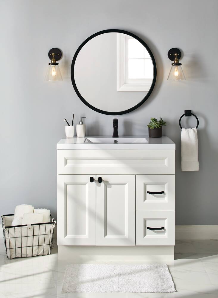 Canvas Langford Single Door Bathroom, White Shaker Bathroom Vanity 36 Inch
