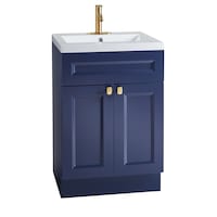 Canvas Langford Double Door Single Sink Marble Top Bathroom Vanity, Navy, 24-in Front_Three_Fourths_Angled_Right