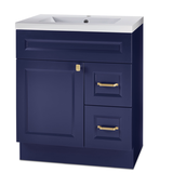 Canvas Langford Single Door Single Sink Marble Top Bathroom Vanity with Two Drawers, Navy, 30-in Front_Angled_Left